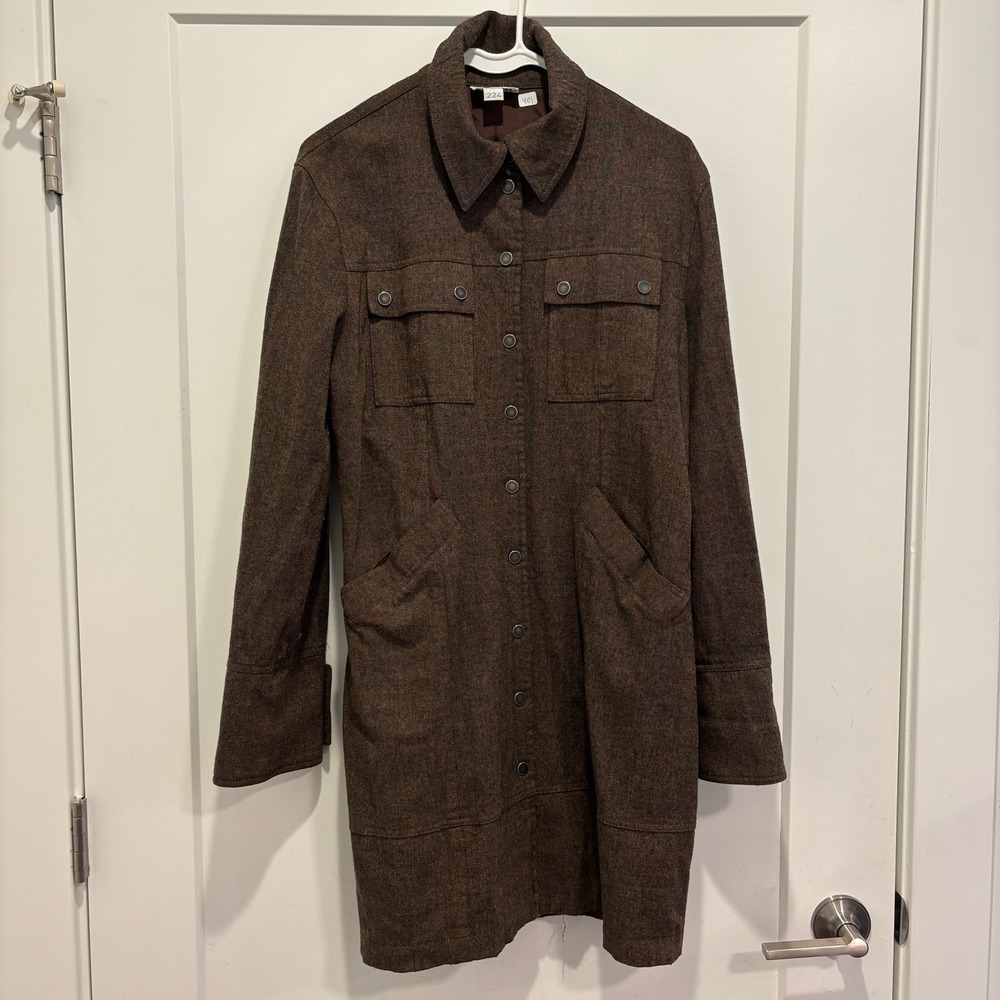 Transit Par Such Brown Textured Wool Longline Shirt Jacket Coat Size 4